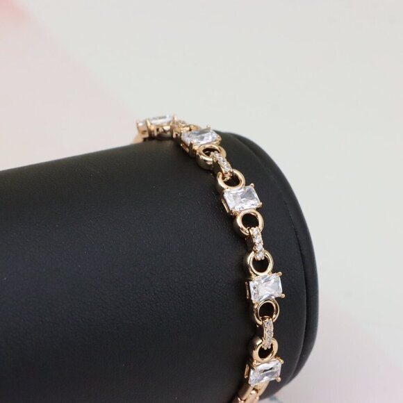 "Rose Gold Plated Bracelet with Square CZ Stones & Chain Extender, XPBL0956 - Picture 6 of 12